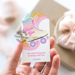 Roller Skating Birthday Favor Tag Template, Printable Skating Party Favor Tag, Pink Girl Birthday Gift Tags, Editable Template, WD 0213
