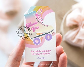 Roller Skating Birthday Favor Tag Template, Printable Skating Party Favor Tag, Pink Girl Birthday Gift Tags, Editable Template, WD 0213
