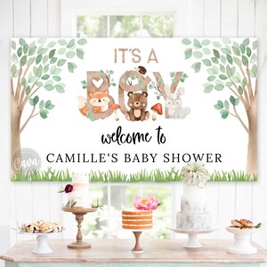 It's a Boy Woodland Baby Shower Welcome Banner, Forest Animals Baby Shower, Woodland Decor, Boy Baby Shower, Printable Background 0338W
