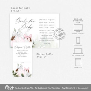 Mall för inbjudan till vinterbabyshower för flickor, utskrivbar babyshower för december, Evite, redigerbar mall för babyshowerpaket, JUL 210G bild 7