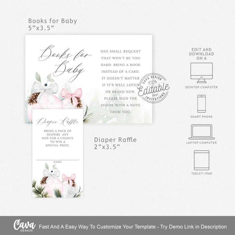 Mall för inbjudan till vinterbabyshower för flickor, utskrivbar babyshower för december, Evite, redigerbar mall för babyshowerpaket, JUL 210G bild 7