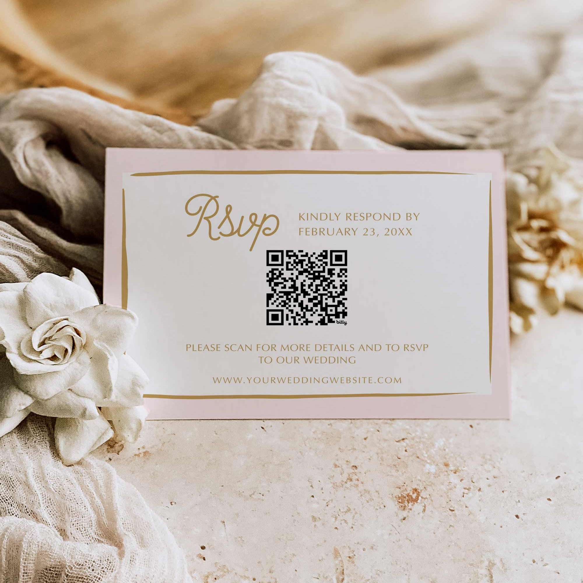 QR Code Wedding Invitation Template, Pink and Gold QR Code RSVP ...