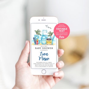 Boy Beach Baby Shower Evite, Summer Smart phone Invitation, Its a Boy Baby Shower Evite, Electronic Invitation, Text Message Invite, 0338_SB