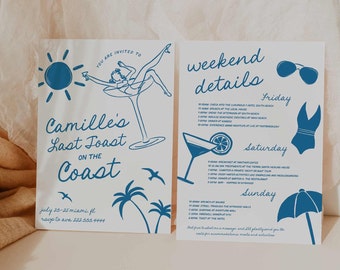 Coastal Bachelorette Weekend Invitation: Hand Drawn Itinerary Template 0279