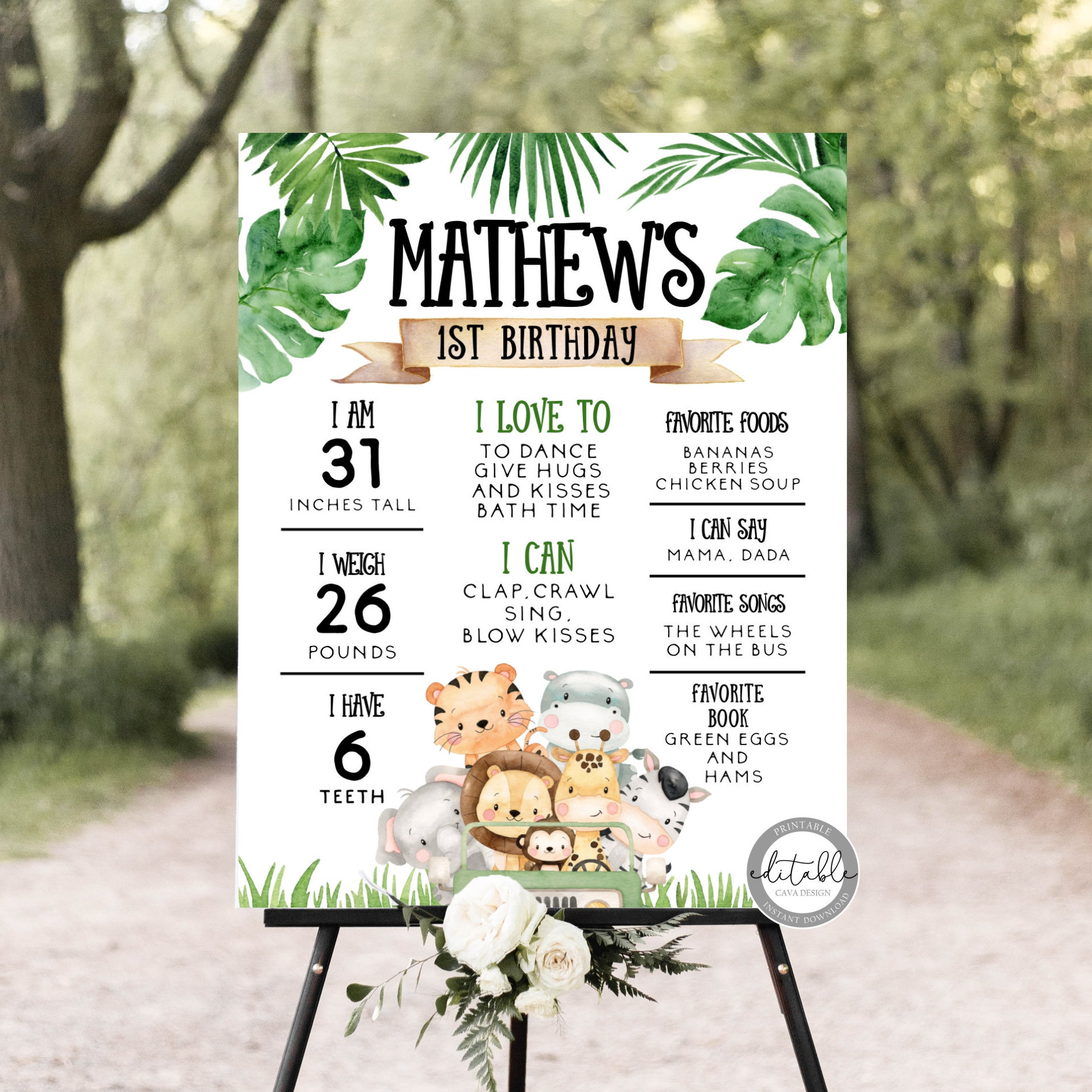 Boy Wild One Milestone Poster, Safari 1st birthday Milestone Sign, Sa…
