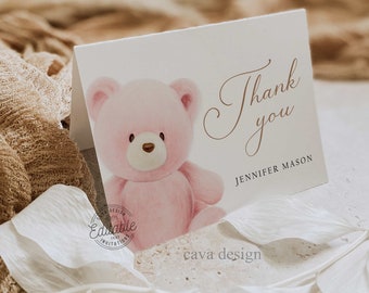 Rosa Teddybär-Dankeschön-Karte: Druckbare digitale Download BT 224-P