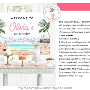 Girl Beach Birthday Party Invitation Bundle, Girl Summer Birthday Invitation Set, Birthday Milestone, Editable Printable Templates, BSG 0293 image 6