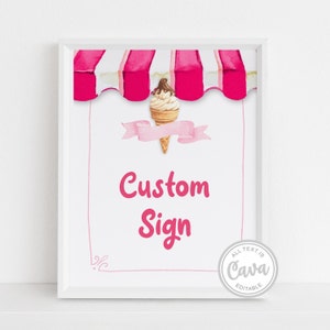 Ice Cream Birthday Printable Sign, Ice Cream Custom Printable Sign, Summer Party Editable Sign, Table Sign Printable , Editable Sign 0329