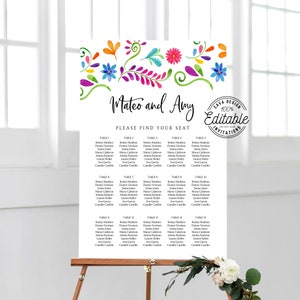 Mexico Theme Wedding Seating Chart Template, Fiesta Party Table Chart, Wedding Seating Poster Printable, EDITABLE Template, WD_105