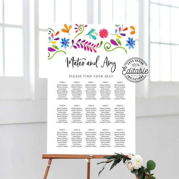 Mexico Theme Wedding Seating Chart Template, Fiesta Party Table Chart, Wedding Seating Poster Printable, EDITABLE Template, WD_105