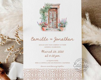 Destination Wedding Invitation, Mexico Wedding Invitation, Travel Wedding Invitation, Terracotta Wedding Invitation Template WD 0268