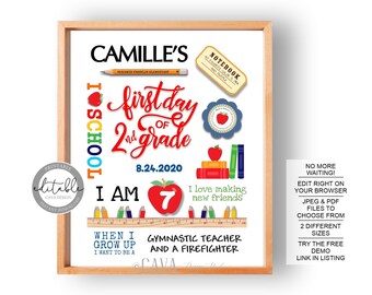 First Day of School Sign, First Day of School Sign Editable Printable, Back to School Sign, Sign Template