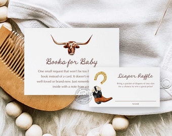 Wild West Baby Shower Books for Baby and Diaper Raffle Ticket, Western Theme Baby Shower, Shower Books for Baby and Diaper Card - WD 0278