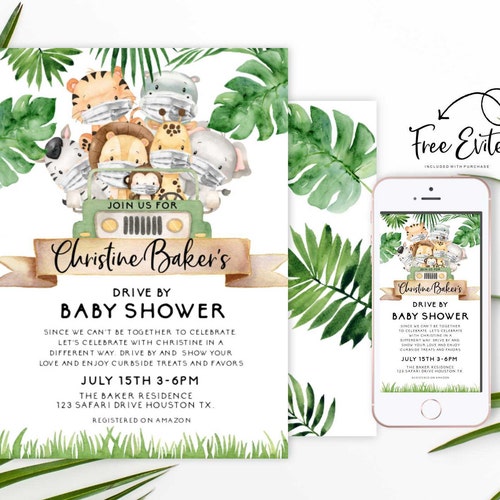 Driveby Baby Shower Parade Invitation Template Social Etsy