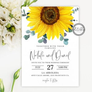 Sunflower Wedding Invitation, Sunflower Invitation, Wedding Invitation, Rustic Wedding Invitation, Country Wedding, Instant Download, 0280S image 2