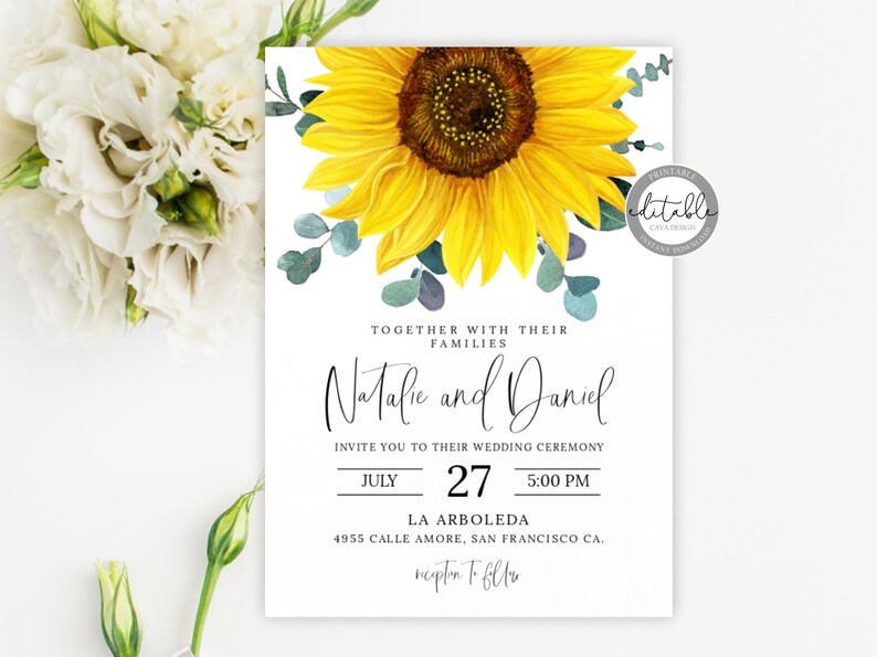 Sunflower Wedding Invitation, Sunflower Invitation, Wedding Invitation, Rustic Wedding Invitation, Country Wedding, Instant Download, 0280S image 2