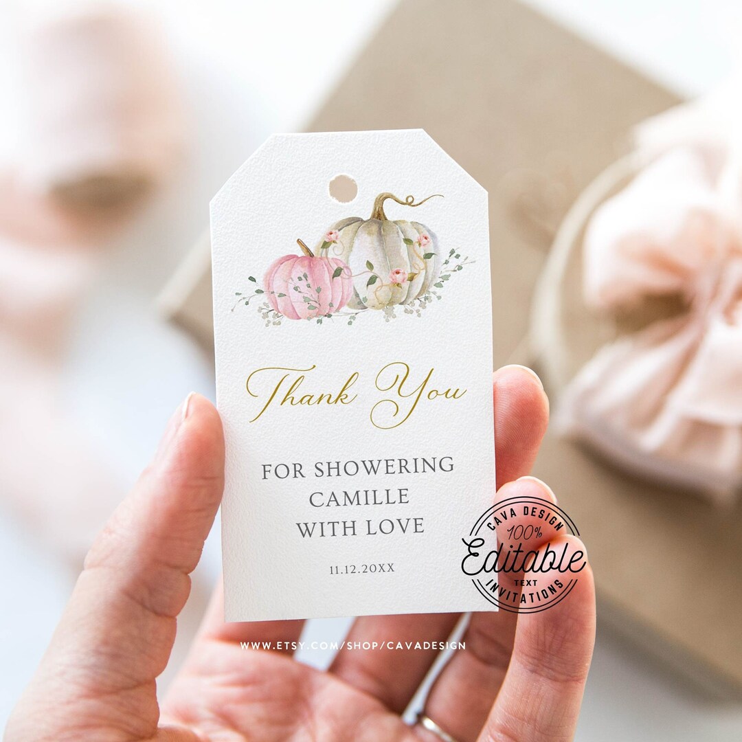 Pumpkin Girl Baby Shower Thank You Tags, Fall Girl Birthday Favor Tags ...