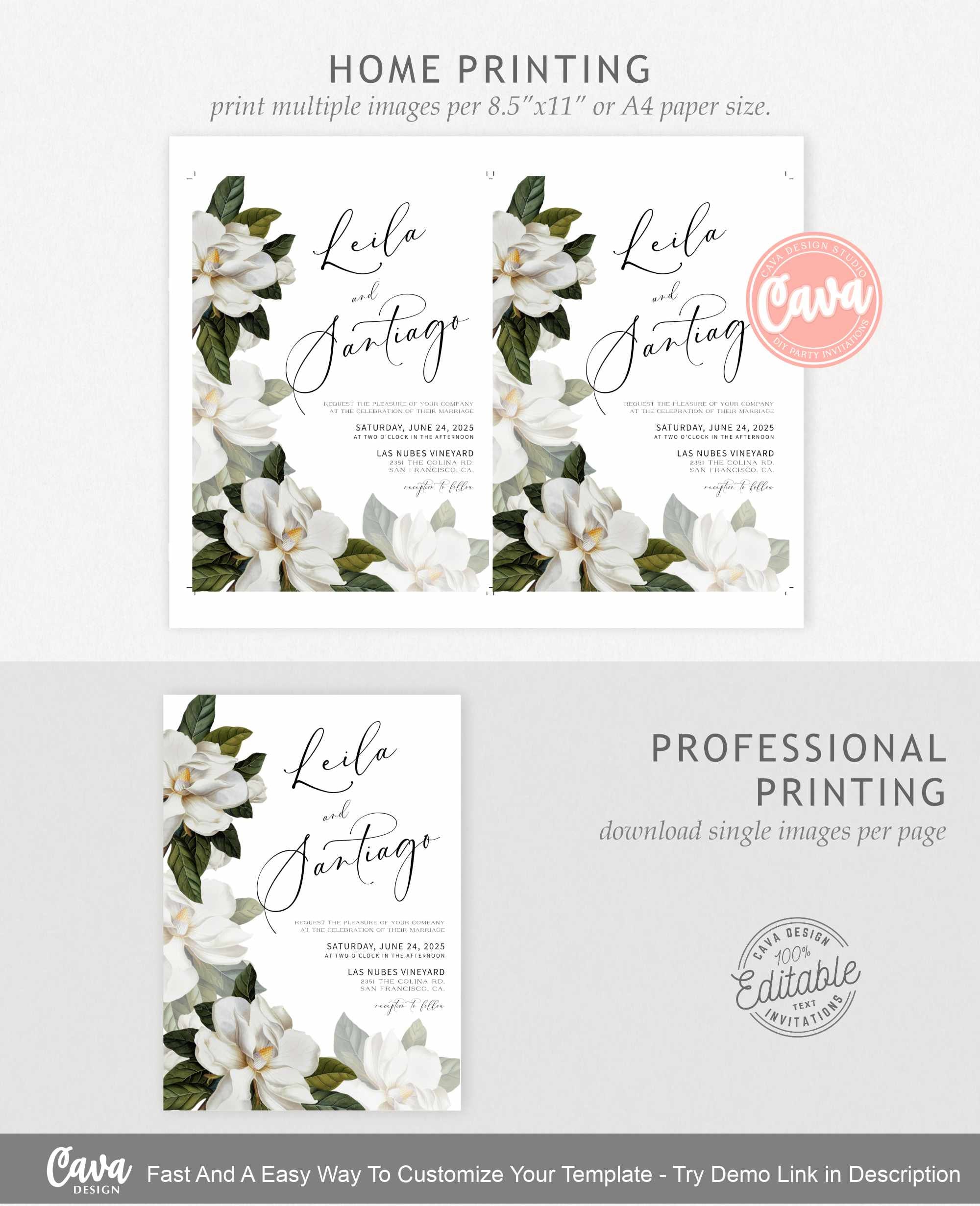 White Magnolia Wedding Invitation Set, Southern Wedding Invitation,  Botanical Wedding Invite RSVP and Details Editable Instant Download, 110 -  Etsy, image size:2000x2462