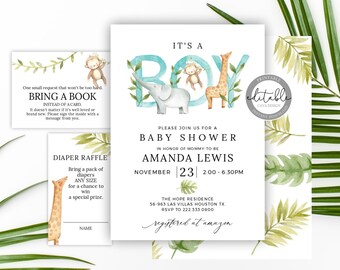 Safari Baby Shower Invitation, Jungle Baby Shower, Boy Baby Shower Invitation, Invitation Template, 261 C