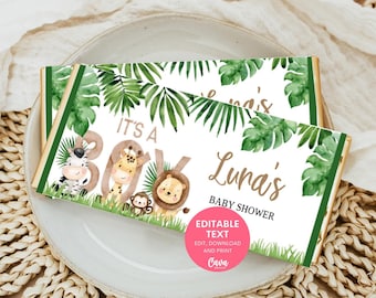 It's Boy Safari Baby Shower Chocolate Wrapper Printable, Jungle Theme Candy Bar Wrapper, INSTANT DOWNLOAD 0338SBY