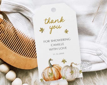 Fall Pumpkin Thank You Tag, Thank You Baby Shower Favor Tag, Pumpkin Baby Shower Thank You Tags, Thank You Tags TEMPLATE  - WD 0303