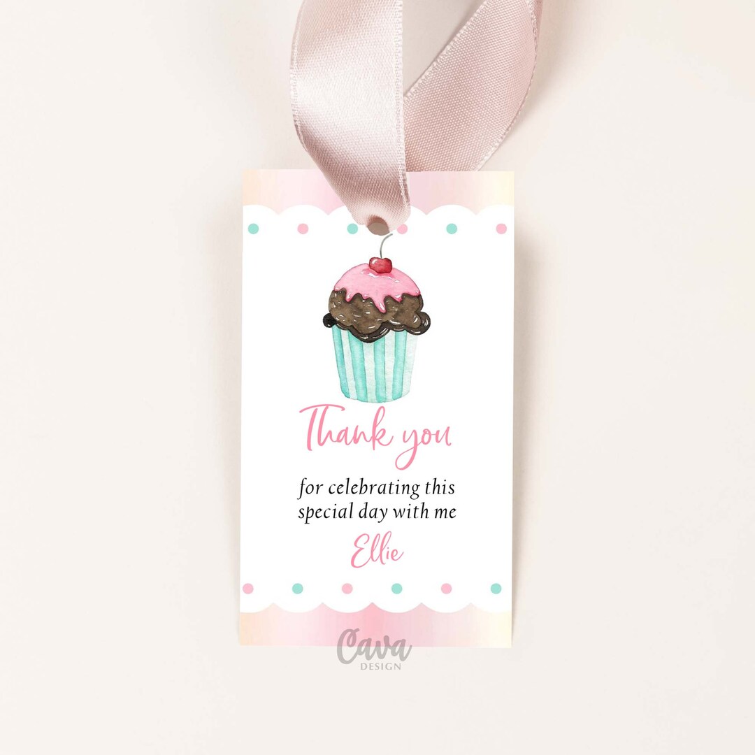 Printable Baking Birthday Gift Tags, Cupcake Birthday Thank You Tag ...