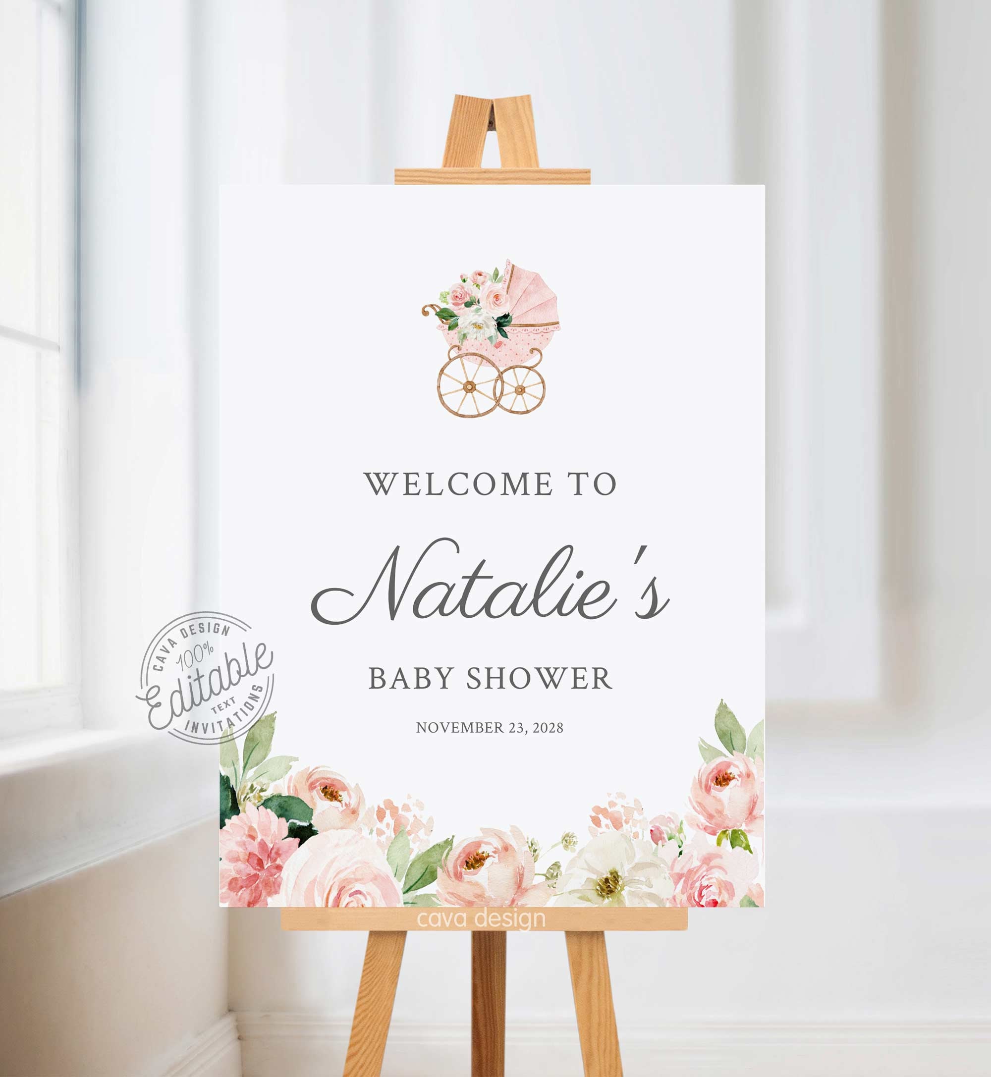 Girl Baby Shower Welcome Sign Template, Garden Baby Shower Welcome Sign Printable, Pink Floral Welcome DIY Sign, Instant Download 0350GR