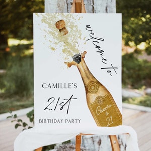 21st Birthday Welcome Sign | Cheers to Welcome Party Sign, Champagne Bottle Party Welcome Poster | Modern Welcome Sign Template | WD 222