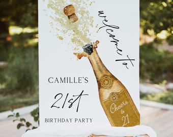 21st Birthday Welcome Sign | Cheers to Welcome Party Sign, Champagne Bottle Party Welcome Poster | Modern Welcome Sign Template | WD 222