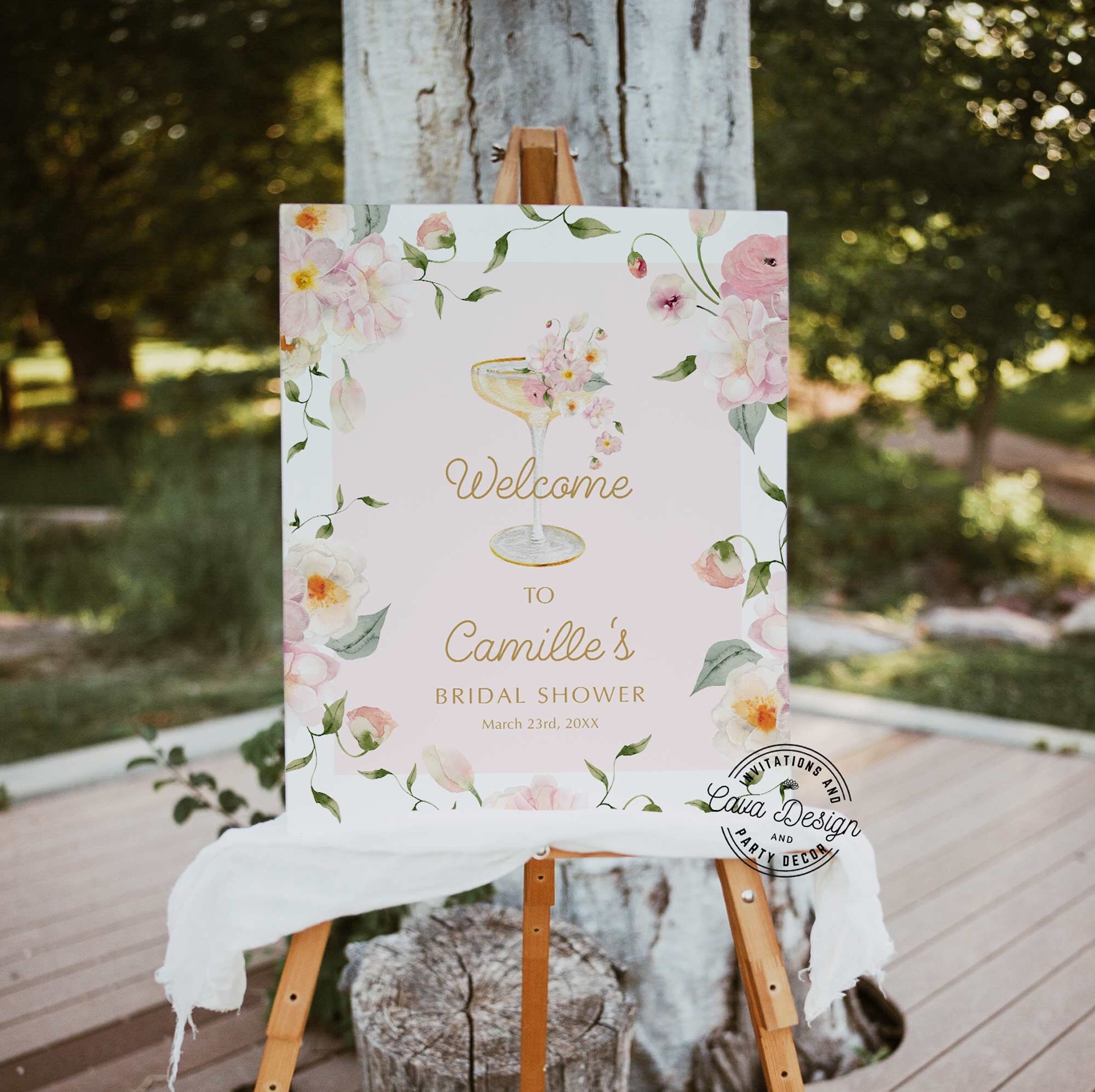Brunch and Bubbly Welcome Sign | Petals and Prosecco Welcome Poster Party | Summer Pink Bridal Shower Editable Template | WD 239