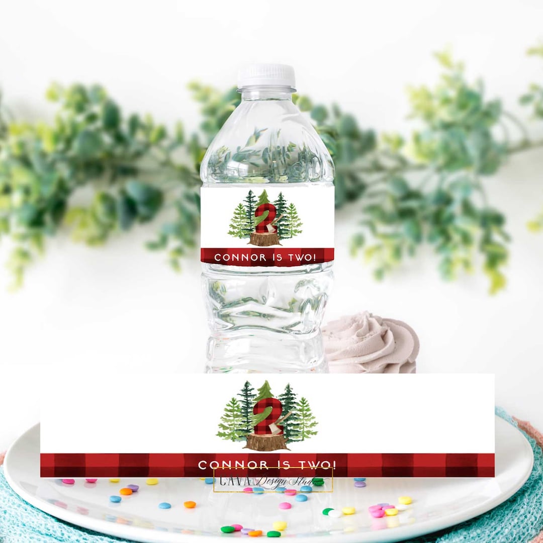 2nd Birthday Lumberjack Water Bottle Label Template, Woodland Second ...