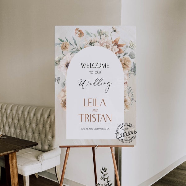 Boho Wedding Welcome Sign Template, Rust Wedding Welcome Sign Printable, Arched Welcome Party Sign, Instant Download 111B