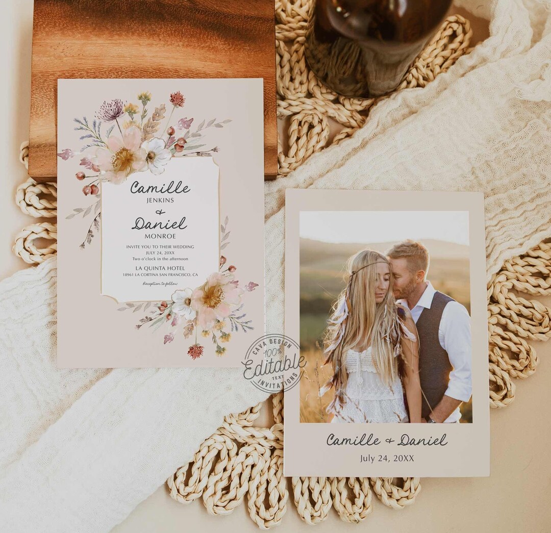 Boho Floral Wedding Invitation, Bohemian Wedding, Boho Invitation, Boho ...