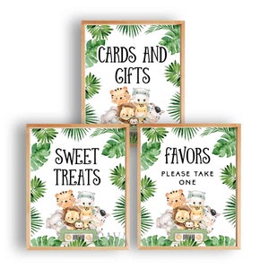 Safari Wild One verjaardagsbord, bord cadeau en kaarten, bord zoete lekkernijen, gunstenbord, bord tafel, afdrukbaar bord, jungle thema verjaardag 238G