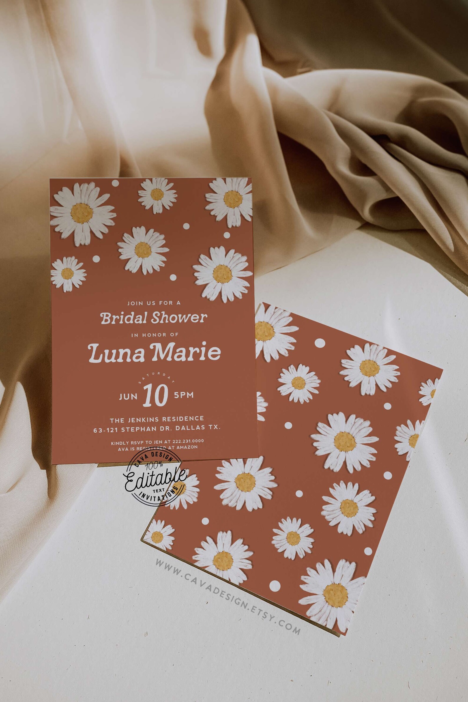 Retro Daisy Bridal Shower Invitation Boho Daisy Wedding Etsy