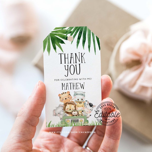 Wild One Safari Birthday Thank you Tags, Safari theme Favor Tags, Gender Neutral Birthday Printable Favor Tags, Editable Tags, WOB238