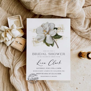 Magnolia Bridal Shower Invitation Printable, Garden Bridal Wedding Shower Invitation, White Flower Bridal Printable Invite Download, 110
