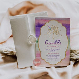 Unicorn Birthday Invitation, Magical Celebration Invitation, Girl Birthday Invite, Download Printable Template Corjl Digital 0199