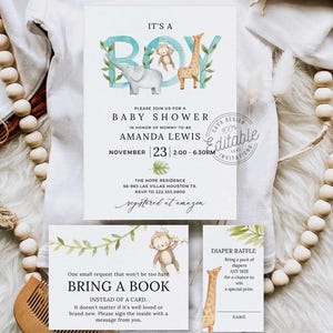 Safari Baby Shower Invitation, Jungle Baby Shower, Boy Baby Shower Invitation, Invitation Template, 261 C