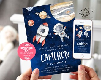 Space Birthday Invitation, Out of this World Birthday Invitation, Astronaut Birthday Invitation Template, Galaxy Birthday Party Invite, 0340