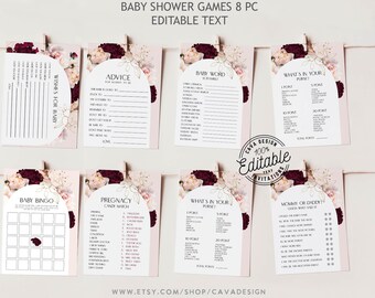 Boho-Baby-Dusche-Spiele, Mädchen-Baby-Dusche-Spiele druckbare, rosa Blumen-Baby-Dusche-Spiele-Bundle, DIY-Spiele, Sofortiger Download 111PF