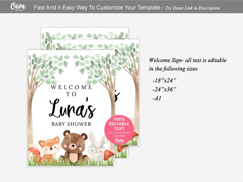 Editable Woodland Baby Shower Welcome Sign Printable Woodland - Etsy