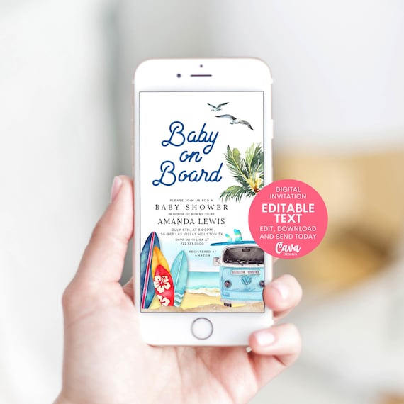 Boy Baby On Board Electronic Invitation Summer Beach Baby Etsy Canada