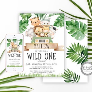 Editable Wild One Birthday Boy Invitation, Safari Party Invitation, Safari Animal Invitation, Jungle Birthday, Printable Invite, WOB238 image 6