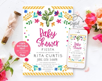 Fiesta Baby Shower Invitation Printable, Couples Baby Shower Invite, Mexican Theme Baby Shower Invitation Template Editable Printable, 0334