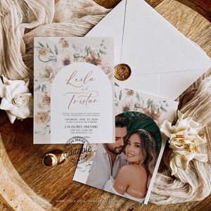 Boho Wedding Invitation with Photo Template, Terracotta Wedding Invitation Printable, Rust Wedding Invite INSTANT DOWNLOAD Invitation  111B