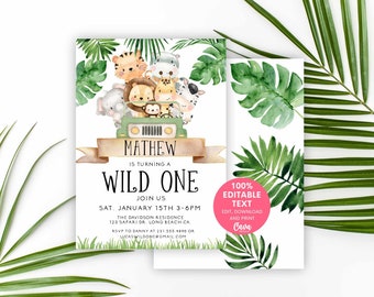 Editable Wild One Birthday Boy Invitation, Safari Party Invitation, Safari Animal Invitation, Jungle Birthday, Printable Invite, 238G