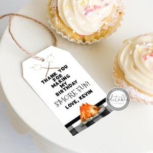 Camping Birthday Favor Tags, Favour Tags, S&#39;more Birthday Favor Tags Printable, Editable Favor Tag Template, BRTH 213
