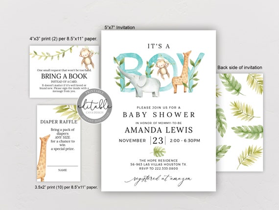 Safari Baby Shower Invitation, Jungle Baby Shower, Boy Baby Shower