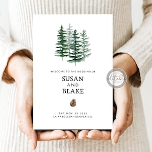 Programa de bodas imprimible, Plantilla de programa temático de Woodland, Orden de servicio, Programa plegado rústico, Descarga instantánea, MIÉ 203